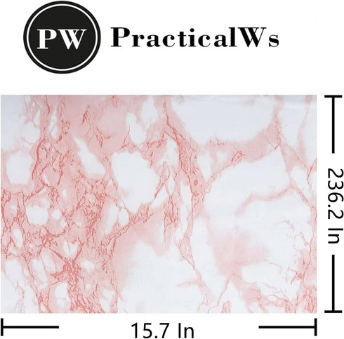 practicalWs 15.7in x 236.2in Self-Adhesive White/Pink Marble Removable Wallpaper Decor Decals Decoration Textured Panel Table Countertops Cabinets...