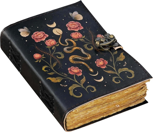 Blank Spell Book of Shadows Journal Moon Phase Printed Witchcraft Supplies Wiccan Notebook Handmade Vintage Deckle Paper Grimoire Journal Leather ...