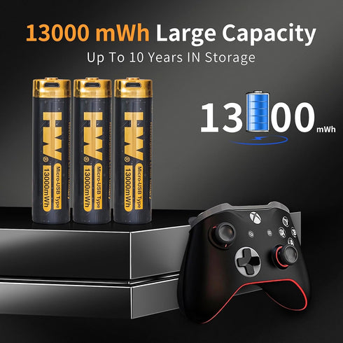 HW 3.7V USB Rechargeable Lithium Batteries, Reliable True 3500 mAh (13000mWh) 18m Long-Lasting High Performance Battery, for Flashlights, Headlamp...