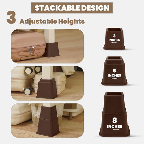 Utopia Bedding Adjustable Bed Furniture Risers - Elevation in Heights 3, 5 or 8 Inch Heavy Duty Risers for Beds and Under Bed Storage - Supports u...