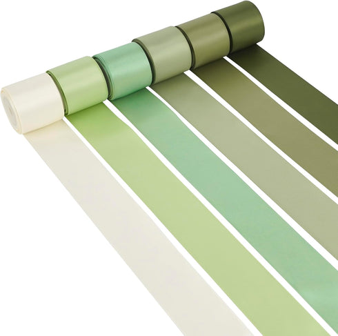 HUIHUANG Sage Green Ribbon 1-1/2 inch Light Sage/Dusty Sage/Moss Green/Antique White Satin Ribbon Set for Flower Bouquet, Gift Wrapping, Hair Bows...