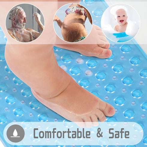 Yimobra Non Slip Bathtub Mat 40 x 16 Inch, Extra Long Shower Mat with Drain Holes, Machine Washable Baby Bath Mats, Strong Suction Cups for Bathro...