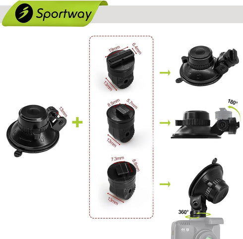 S503 Suction Cup Dash Cam Mount Holder (5th Gen) with 3pcs 360 Rotating Joints for Rove Nexar Z-Edge Kingslim iiwey NIUTA and Most Other Car Dash ...