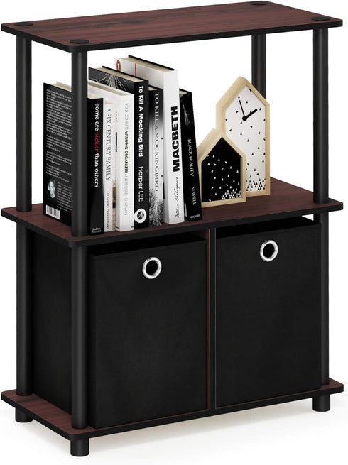 Furinno Go Green 3-Tier Multipurpose Storage Shelf with Bins, Dark Cherry/Black...