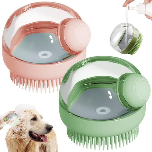 Dog Bath Scrubber Brush, 2 PCS Pet Dog Grooming Massage Shampoo Bath Brush with Soap and Shampoo Dispenser Soft Silicone Bristle for Long Short Ha...