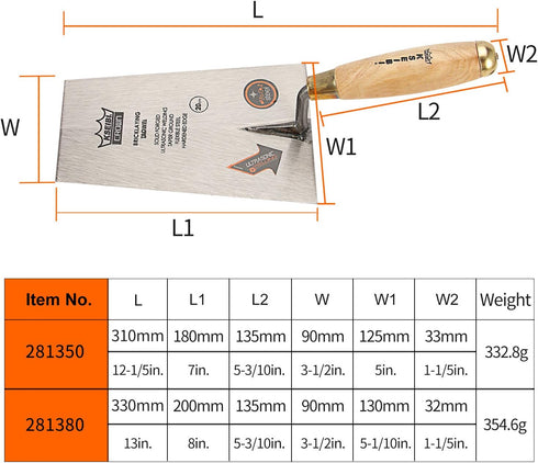 KSEIBI 281380 Narrow Bucket Brick Trowel Wooden Handle Square Tip Bricklaying Trowel (8Inch-200mm)...