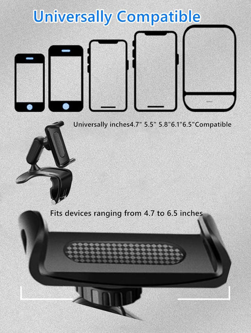 Car Dashboard Phone Clip Holder,360°Rotating Dash Steering Wheel Cell Phone Clamp Mount Stand Compatible with 4-7 Inch Smartphones Holder...