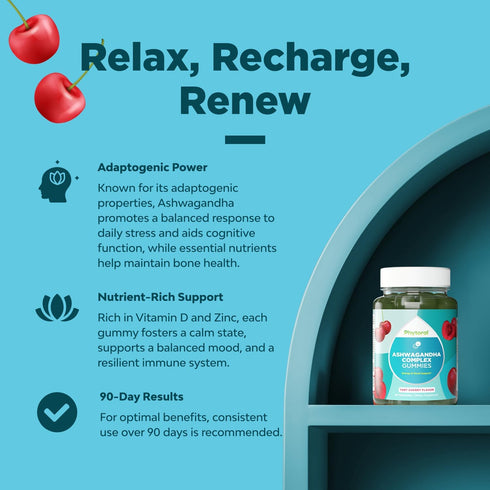 Calming Ashwagandha Gummies for Men and Women - 750mg Equivalent from 30:1 Root Extract with Zinc and Vitamin D - Tasty Adaptogen Stress Gummies f...