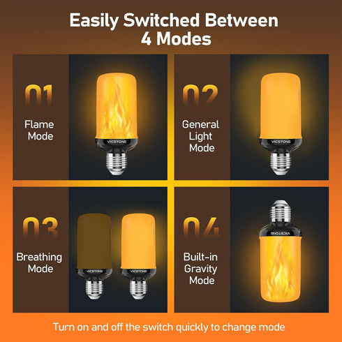 Upgraded LED Flame Light Bulbs, 4-Mode Flickering Light Bulbs with Upside Down Effect, E26 27 Fire Light Bulb for Porch Party Patio Home Halloween...