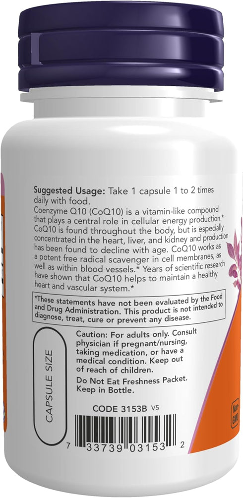 NOW Supplements, CoQ10 60 mg, Pharmaceutical Grade, All-Trans Form of CoQ10 Produced by Fermentation, 60 Veg Capsules...