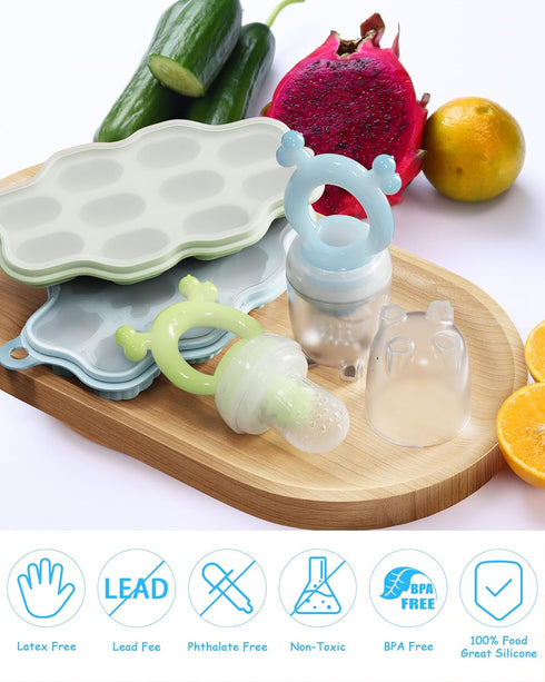 Silicone Baby Fruit Feeder with Freezer Tray (2 Pack),Baby Teethers,Baby Teething Toy,Breastmilk Popsicle Molds for Baby Teething Relief,Fresh Foo...