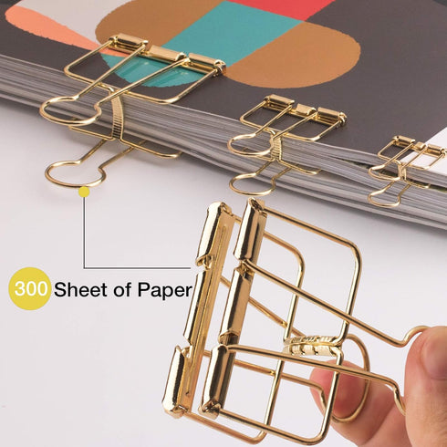 18 Pcs Gold Wire Binder Clips and 20 Pcs Cute Paper Clips Set Assorted Sizes, 2 Big 6 Medium 10 Small Smooth Steel Hollow Office Clamp Clips...