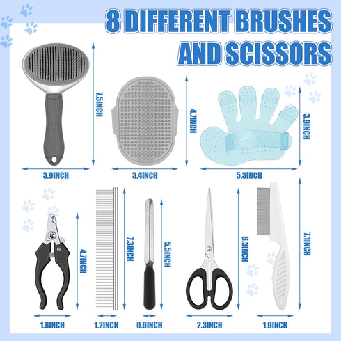 9 Pcs Dog Grooming Brush Shedding Kit Self Cleaning Slicker Dog Brush Shedding and Flea Comb Nail Clippers and File Pet Grooming Brush with Adjust...