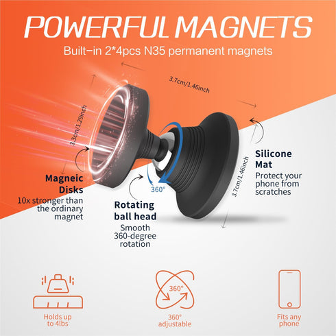 Dual Magnetic Phone Holder for Gym, Strong Magnet Gym Phone Mount&Holder, Fit All Phone- 360°Adjustable Holder for Video Recording- Designed for G...