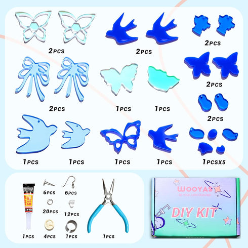WOOYAS Earring Making Kit 50Pcs Blue Dream Theme Jewelry Making Kit 4-6 Pairs Fashion Colorful DIY Acrylic Earrings Kits for Women...