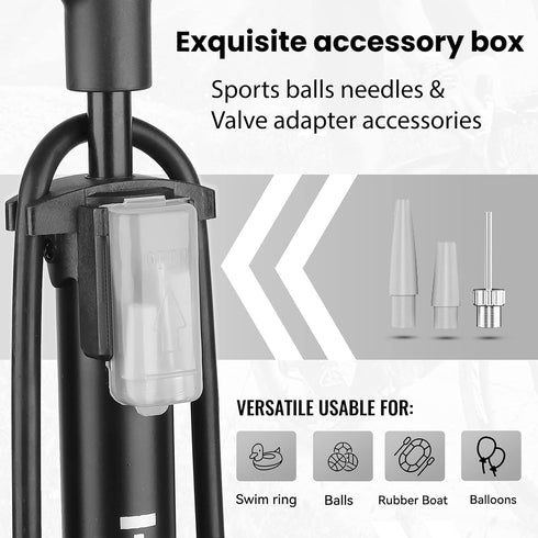 Hycline Portable Floor Bike Pump: Bicycle Tire Pump - 150/160 PSI High Pressure Air Pumps with Presta and Schrader Valve - Inflator for MTB BMX Ti...