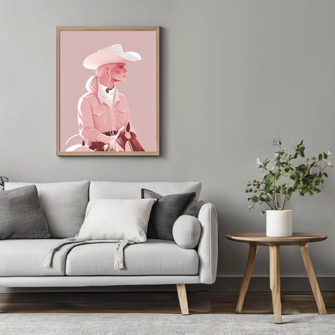 Posterizer 1 pcs-pastel pink cowgirl on a horse-Western Art-Abstract & Modern Art-Gift for Men Women Entrepreneur Teens-Living Room Bedroom Decor-...