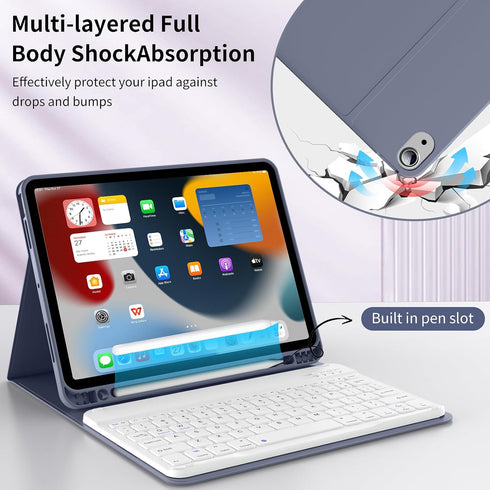 JKSML 10.9 Inch Case for iPad Air 5th/4th Generation 2022/2020 with Magnetic Detachable Bluetooth Keyboard and Pencil Holder, Auto Wake/Sleep Smar...