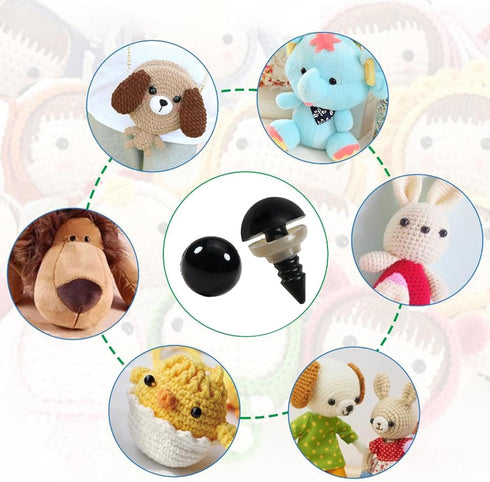 TOAOB 150pcs 10mm Black Plastic Safety Eyes Crafts Safety Eyes with 150pcs Washers for Stuffed Animals Amigurumis Crochet Bears Doll Making...