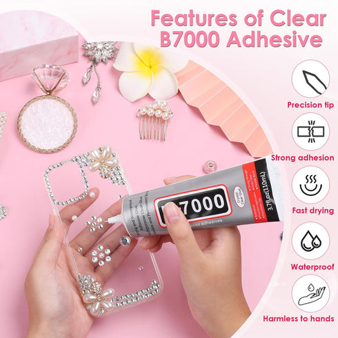 B-7000 Rhinestones Craft Glue, 110ML Clear Adhesive B7000 Glue Multipurpose Gem Glue with Precision Tips for DIY Art Fabric Cell Phones Metal Jewe...