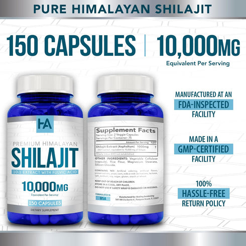 Shilajit 10,000mg (150 Capsules) - Premium Shilajit Capsule (Non-GMO & Gluten Free)...