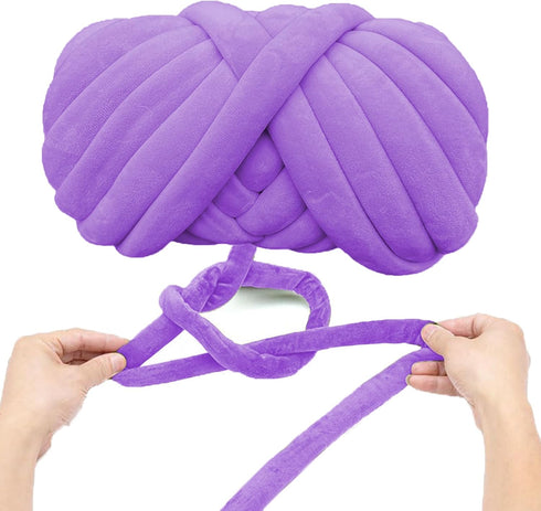 Super Soft Velvet Bulky Tube Yarn for Hand Knitting Blanket for Braided Knot, Giant Arm Knitting Yarn for Knitting Throw Rugs Pillow(Violet 0.55lb...