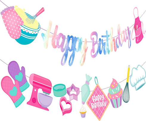 Baking Birthday Party Banner Little Bakers Birthday Decoration Macaron Party Banners Baking Birthday Party Decoration for Girls Cooking Baby Showe...