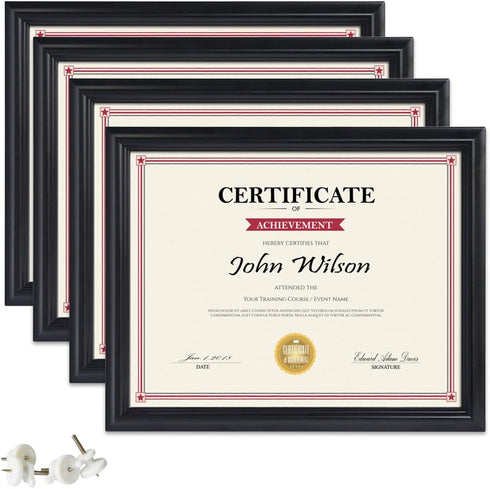 PETAFLOP 8.5x11 Certificate Frame, Black Picture Diploma Degree Document Frames with Real Glass Front, Wall or Tabletop Vertically or Horizontally...