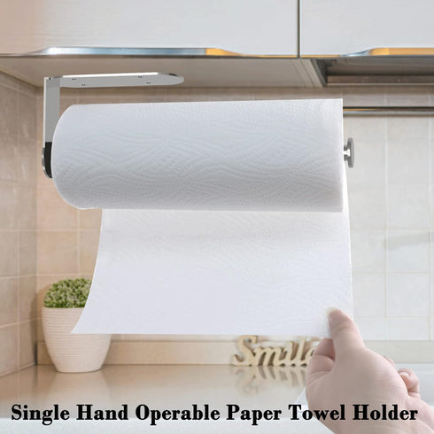Paper Towel Holder Under Cabinet Mount Self Adhesive Kitchen Countertop Wall Mount Paper Towel Holders Rack with Damping brushed nickel Stainless ...