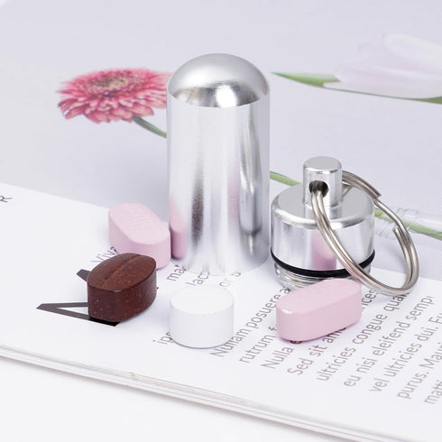 10 Pcs Portable Pill Case, Bantoye Waterproof Aluminum Pill Holders Storage Drug Container with Keychain for Outdoor Camping Traveling, Silver......