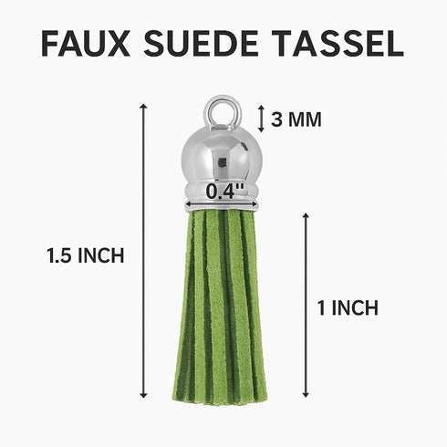 Mandala Crafts 100 Pcs Green Faux Suede Tassels Bulk Keychain Making Supplies - Small Leather Tassels for Charms, Jewelry Making, and DIY Crafts...