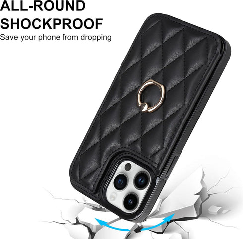 for iPhone 13 Pro Max Wallet Case with Card Holder, 360° Rotation Ring Kickstand Card Slots Case, Leather Protective Case with Double Magnetic Cla...