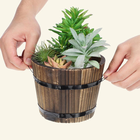 Healeved Wooden Whiskey Barrel Planter Garden Flower Pot Decor Plant Container Box Brown (Size 2)...