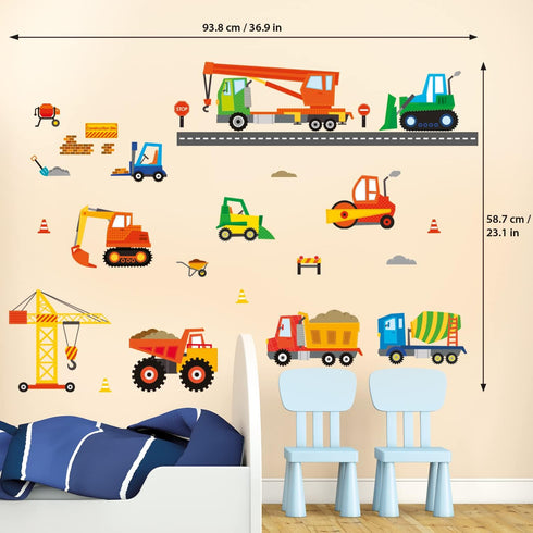 DECOWALL DS-8012 Construction Site Cars Island Kids Wall Stickers Wall Decals Peel and Stick Removable Wall Stickers for Kids Nursery Bedroom Livi...