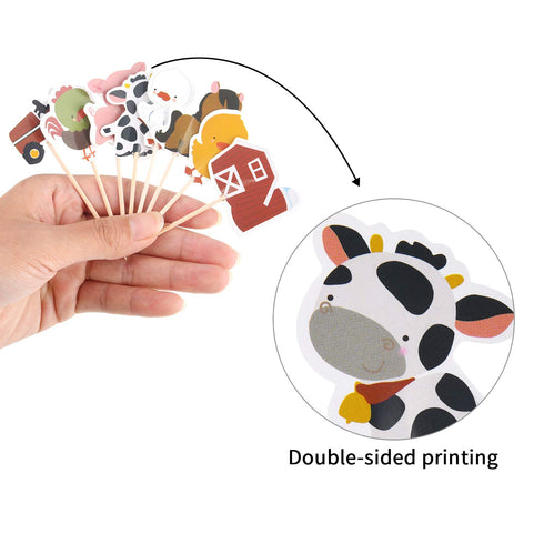 96 Pieces Farm Animal Cupcake Toppers Chicken Duck Goose Cow Pig Tractor and Horse Cupcake Picks Farm Toothpicks Zoo Theme Cake Decorations for Ba...