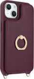 for iPhone 15 Case with Card Holder and Strap for Women,Crossbody Lanyard,Stand Ring Kickstand,Snap Clasp,Phone Wallet Cases 6.1 inch(Wine Red)......