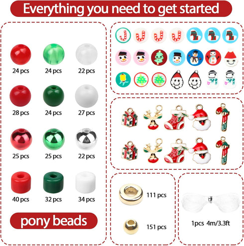620PCS Christmas Beads for Jewelry Making, Red Green Beads for Bracelets Making Kit, Christmas Clay Beads Charms for Necklace Making Jewelry DIY C...
