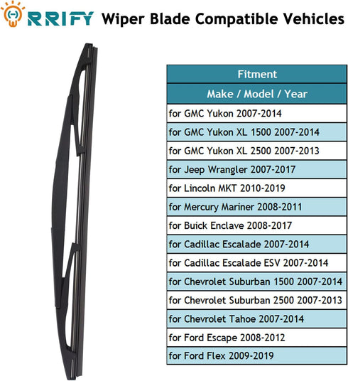 2 Pack 12" Rear Wiper Blade for Buick Enclave 08-17, for Cadillac Escalade 07-14, for Chevrolet Suburban 1500 2500 Tahoe 07-14, for GMC Yukon XL 1...