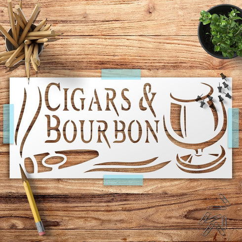 Cigars and Bourbon Stencil Reusable Sturdy Flexible Clear Plastic 1-5x11 in Arts and Crafts Material Scrapbooking for Airbrush Painting Drawing...