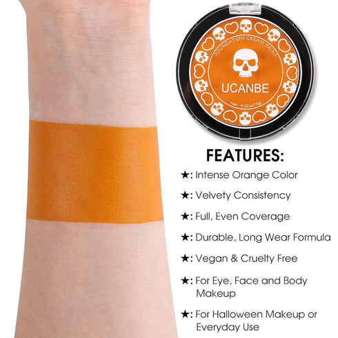 UCANBE Orange Face Body Paint Makeup Foundation, Professional Blendable Cream Greasepaint, Face Painting Kit for Adults Children Halloween Party, ...