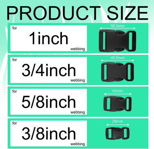 32 Pack Contoured Paracord Buckles, 3/8 Inch, 5/8 Inch, 3/4 Inch, and 1 Inch Side Release Plastic Buckle for Paracord Bracelet Clip, Parachute 550...