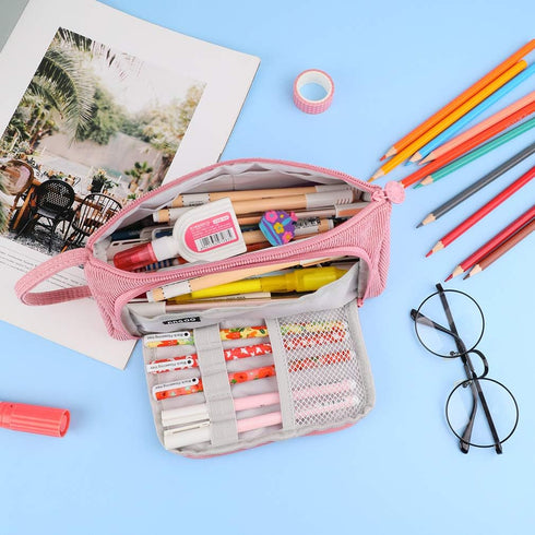 iSuperb Big Capacity Pencil Case Corduroy Large Pencil Pouch Portable Pen Bag Zipper Organizer Makeup Cosmetic Bags for Women Office...