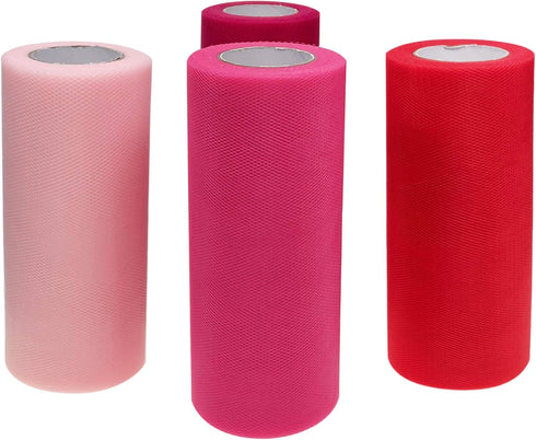 Valentine's Day Tulle Rolls Tulle Netting Rolls Tulle Fabric Mesh Ribbons for Valentine's Day Decoration Wedding DIY Supply (red, Rose, Peach, Pin...