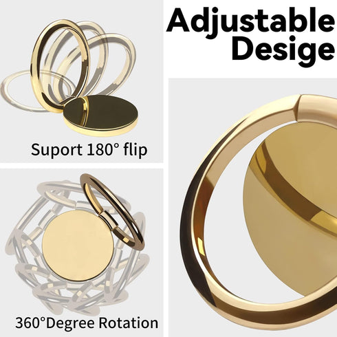 Metal Cell Phone Ring Holder Finger Ring Stand, 360 Degree Rotation Ring Kickstand Grip Holder for Magnetic Car Mount, Gold...