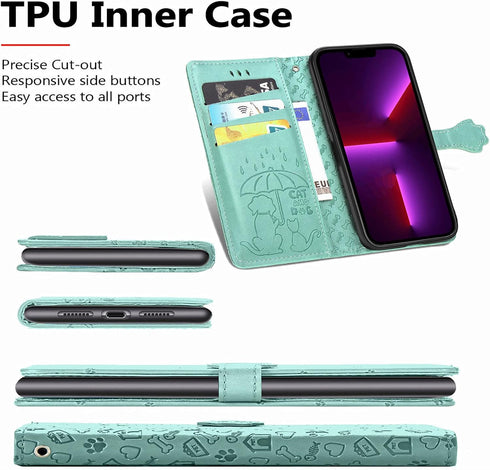 CCSmall for iPhone 14 Plus PU Leather Flip Wallet Case, Cat Dog Cartoon Cute Style with ID Card Holder Phone Cover Case for Apple iPhone 14 Plus M...