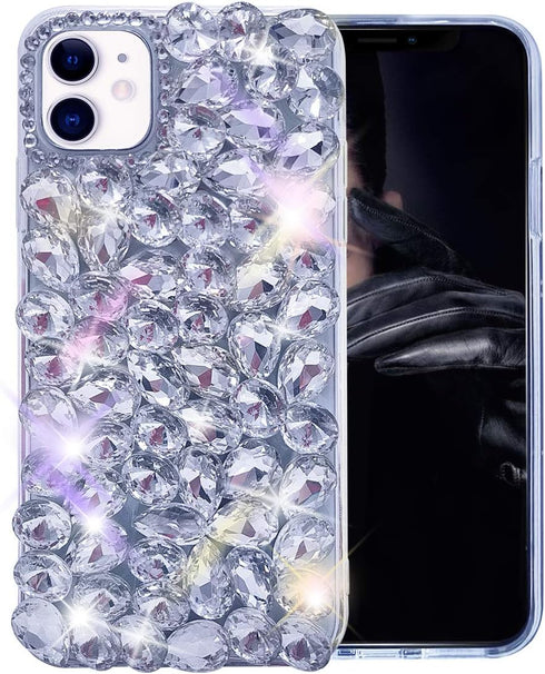 Bonitec Compatible with iPhone 12 Case 3D Glitter Sparkle Bling Case Luxury Shiny Crystal Rhinestone Diamond Bumper Clear Gems Cute Protective Gir...