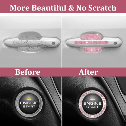 BOHISEN 10pcs Car Rhinestone Bling Door Handle Reflective Trim Stickers Universal Side Rear View Mirror Safety Scratch Resistant Protector Cover f...