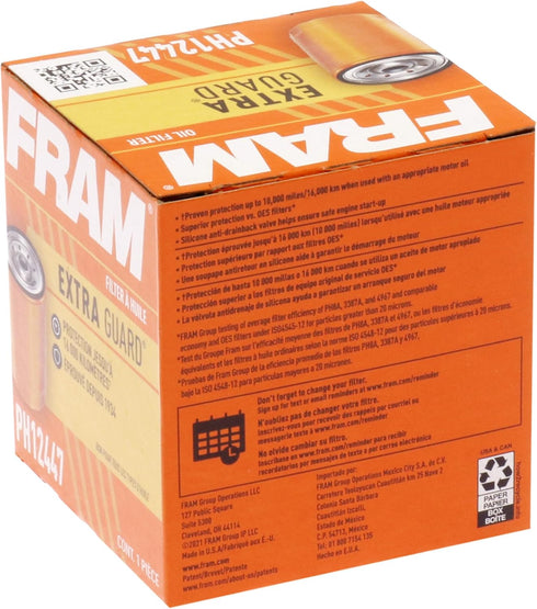 FRAM Extra Guard Spin-On Automotive Replacement Oil Filter, Designed for Conventional and Synthetic Oil Changes Lasting up to 10k Miles, PH12447 w...