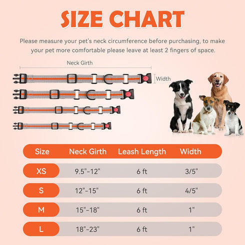 Martingale Collar for Dogs,Soft Neoprene Padded Reflective Martingale Collar and Leash Set Safety Buckle Nylon Martingale Collar for Puppy(Orange&...