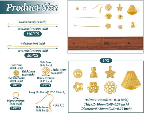 Pandahall 1 Box Jewelry Making Supplies Kits with Earring Hooks/Bead Caps/Eyepins/Jump Rings (Golden)...